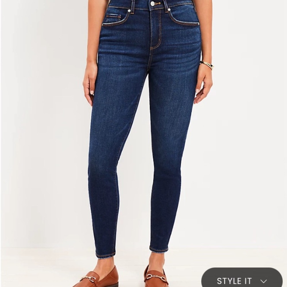 Loft Denim - Curvy high waist skinny ankle dark wash jeans, size 27/4